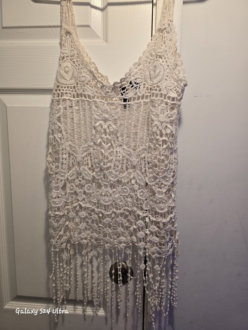 Full Tilt Boho Crochet Fringe Tank Top- Ivory Size Small